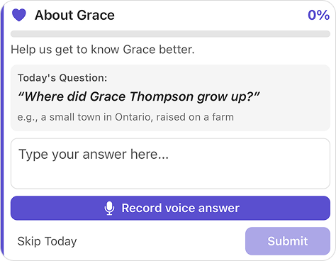 About Grace screen showing elder profile details