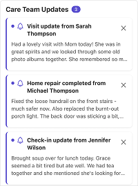 Care team activity feed showing recent updates
