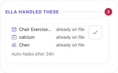 The Ella handled these section, with three items marked already on file