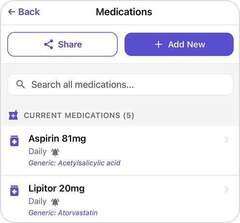 Medications automatically extracted from a conversation with Ella