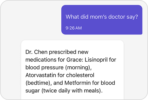 Asking Ella to find a care detail and getting an instant answer from your notes