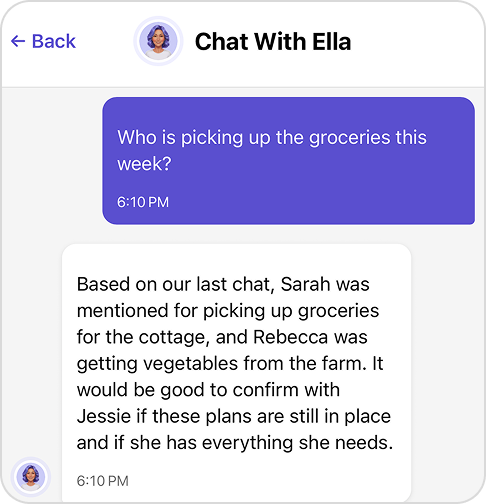Asking Ella who's picking up groceries this week