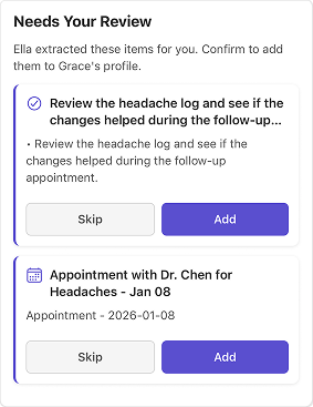 Needs Your Review queue showing items to approve or skip