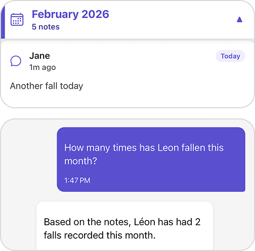 Daily notes and observations tracked over time to help spot patterns in care
